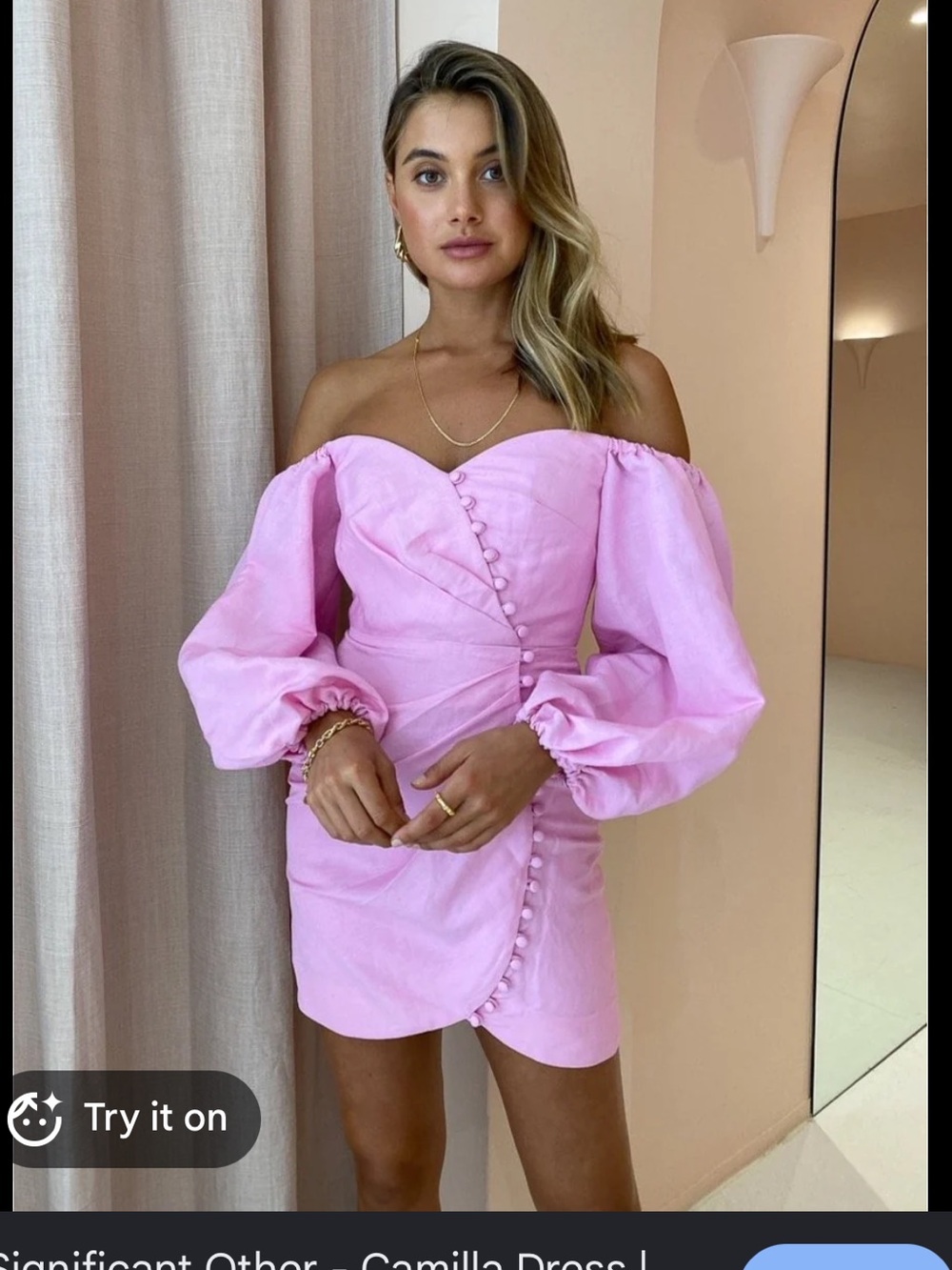 Significant Other Camilla Off-Shoulder Pink Wrap Mini Dress